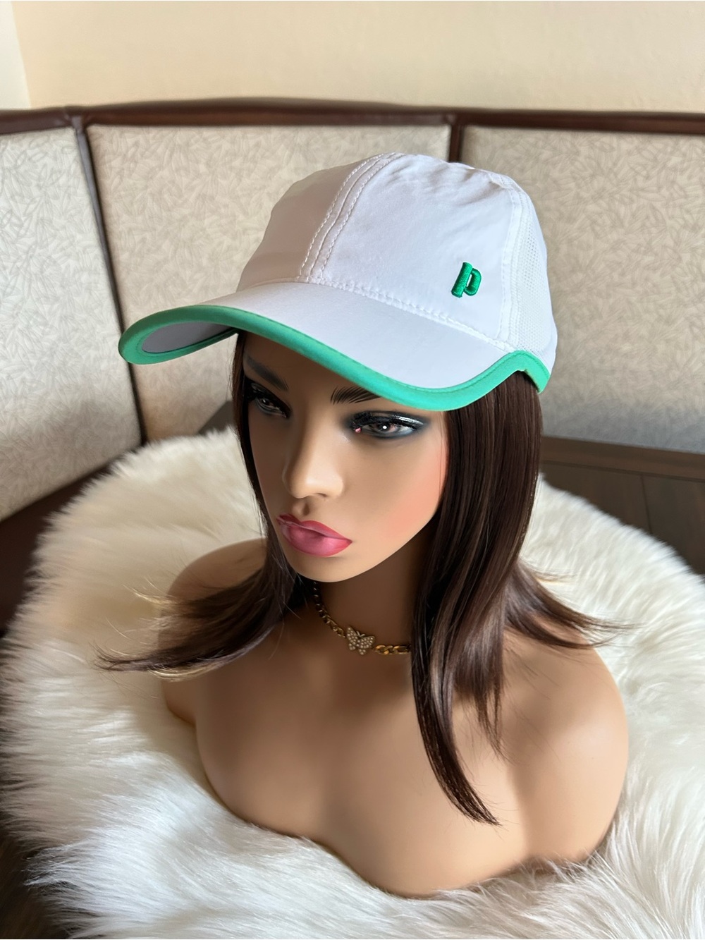 Prince Women Perforated Ponytail Tennis Hat Adjustable Fit. Mint green /white